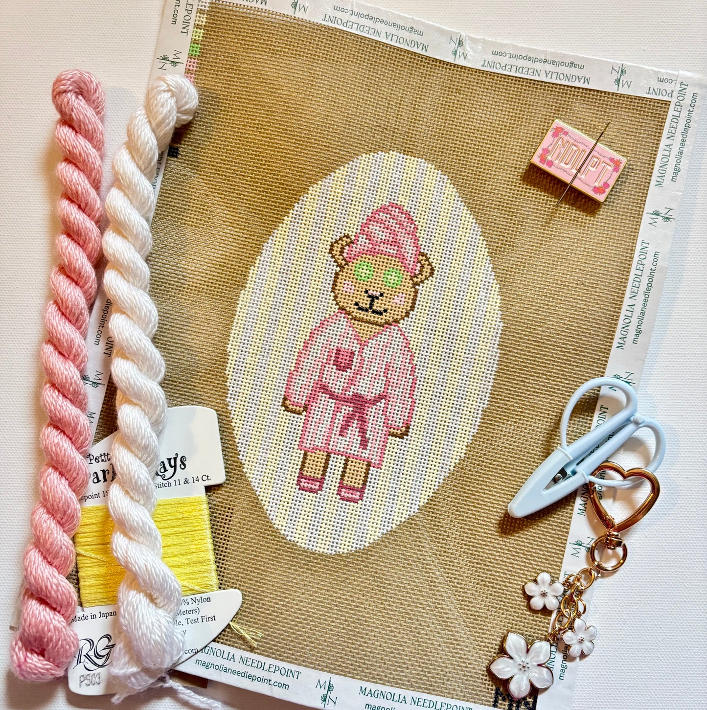 Spa Bear Pink Robe On Yellow Stripes