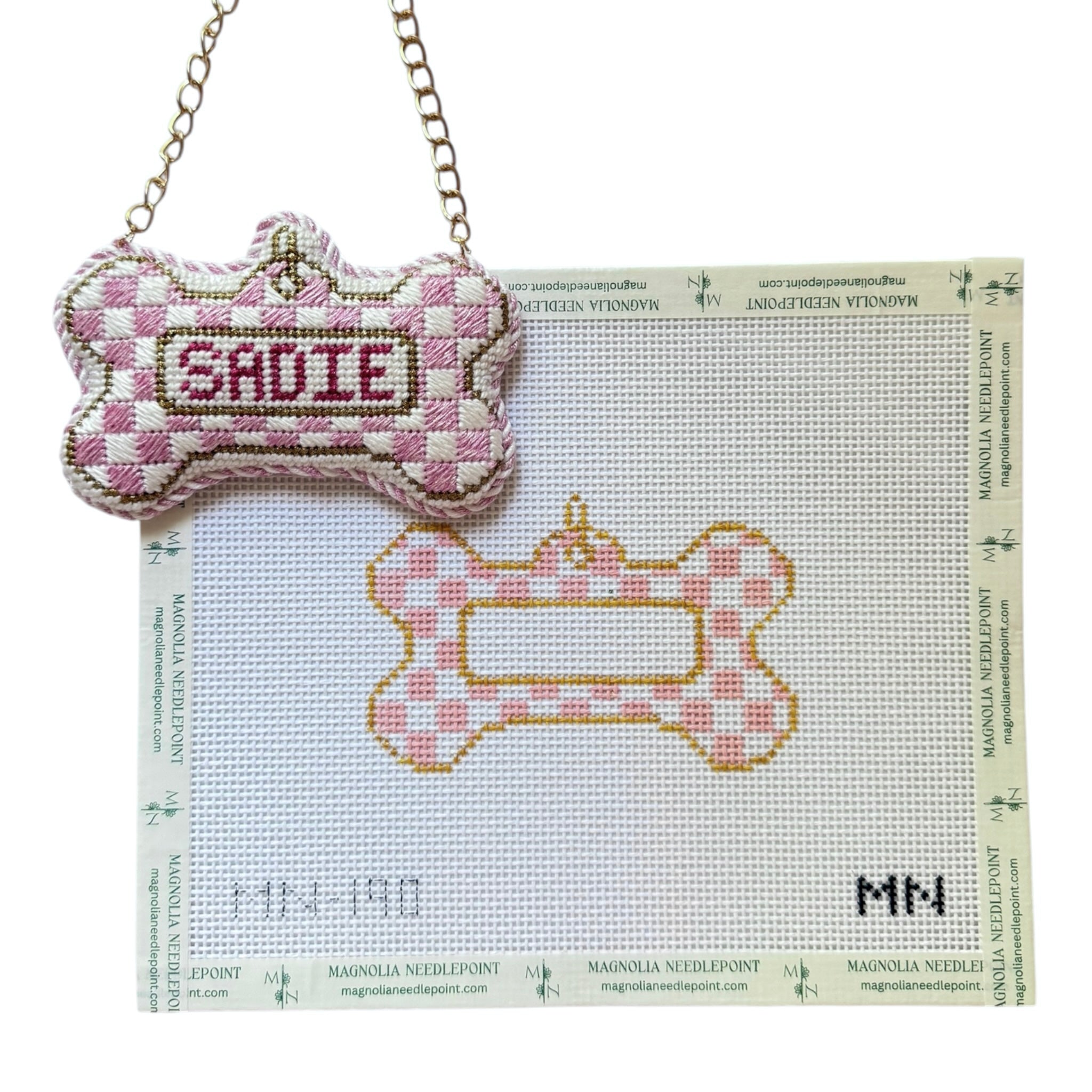 Preorder - Pink Check Dog Tag Canvas – Magnolia Needlepoint