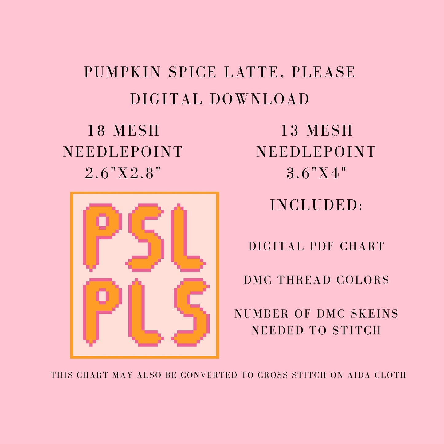 Pumpkin Spice Latte, Please Digital Download Needlepoint Chart
