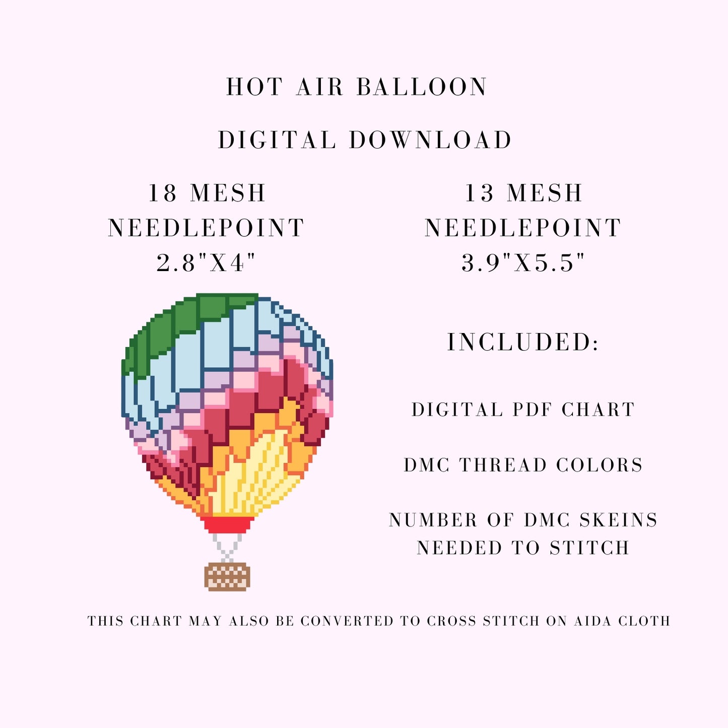 Hot Air Balloon Digital Download Needlepoint Chart