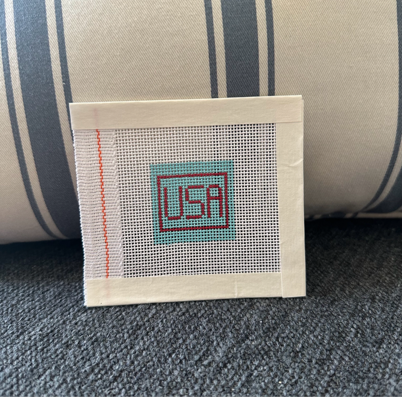 Mini USA Needlepoint Bag Patch / Ornament Canvas 1.5” Square Hand Painted on 18 Count Mesh