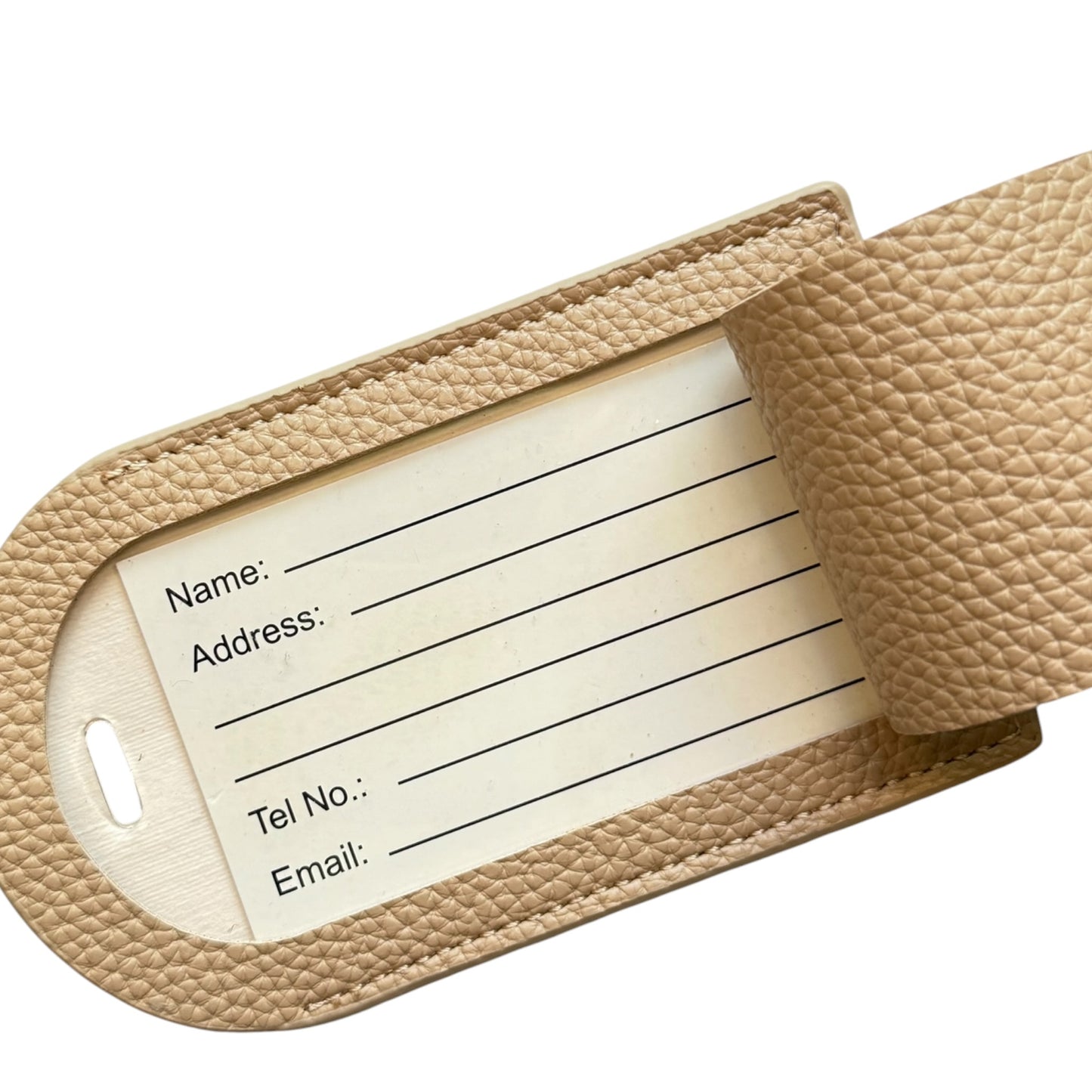 Tan Pebbled Self Finishing Luggage Tag