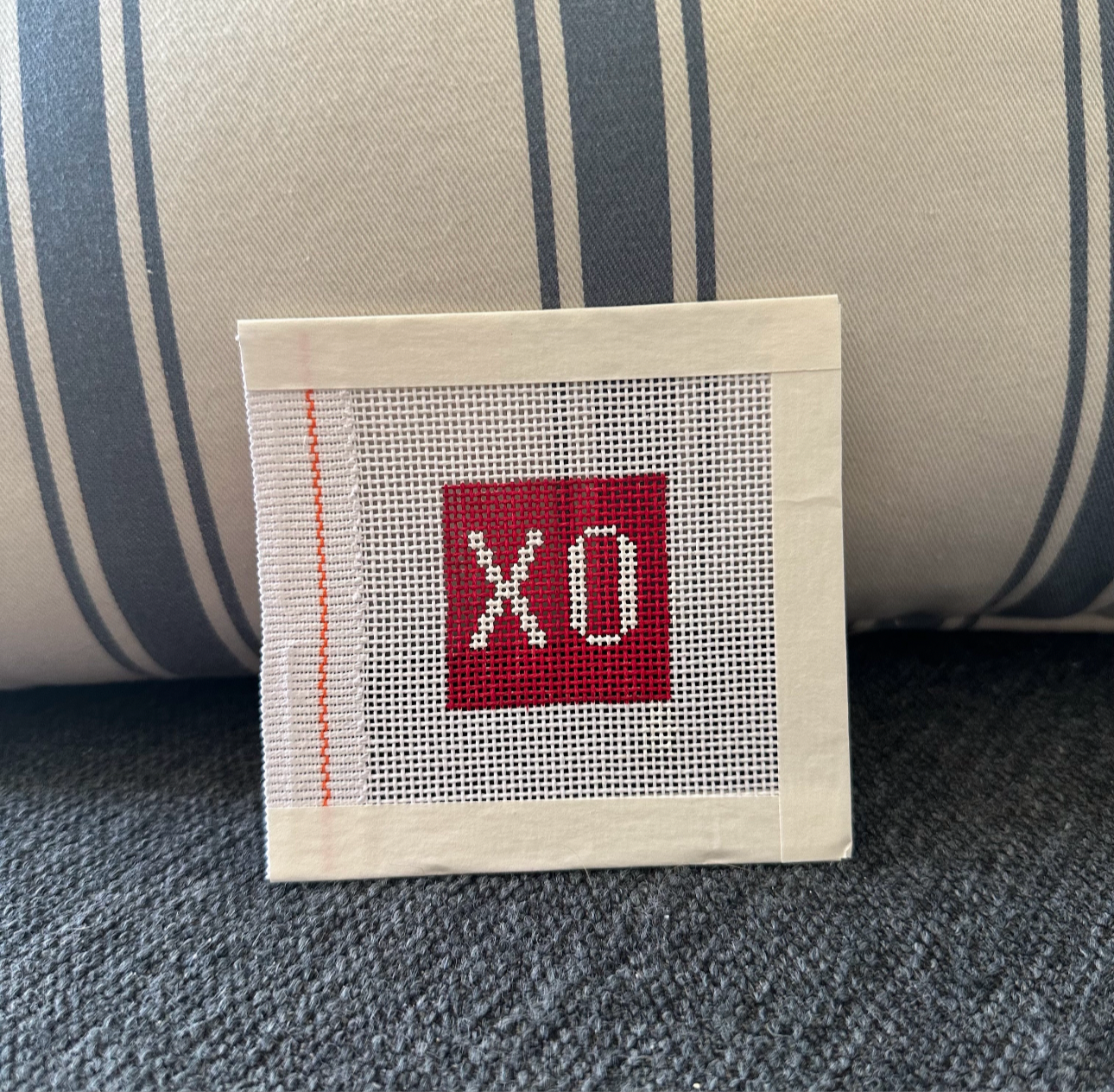 Mini XO Needlepoint Bag Patch / Ornament Canvas 1.5” Square Hand Painted on 18 Count Mesh