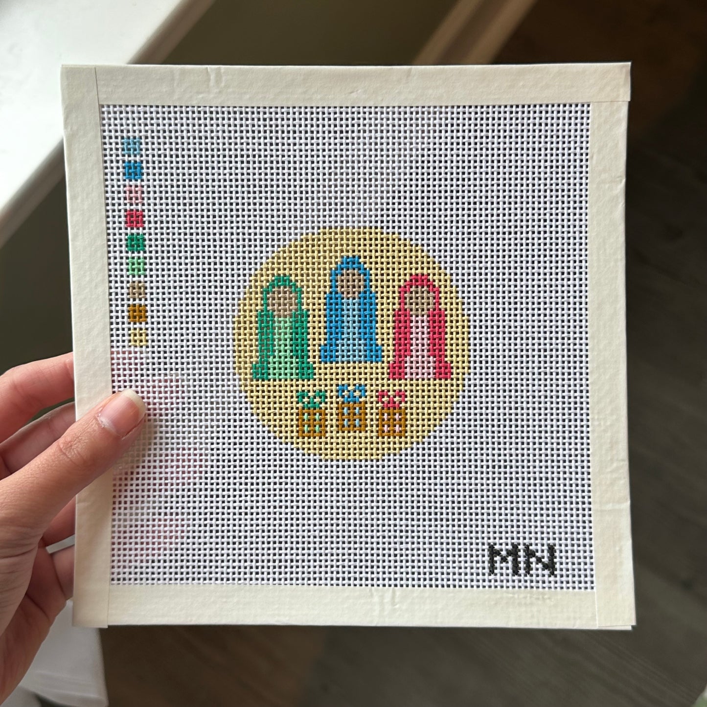 Nativity Three Wisemen 3” Round Hand Painted Needlepoint Canvas on 13 Count Canvas