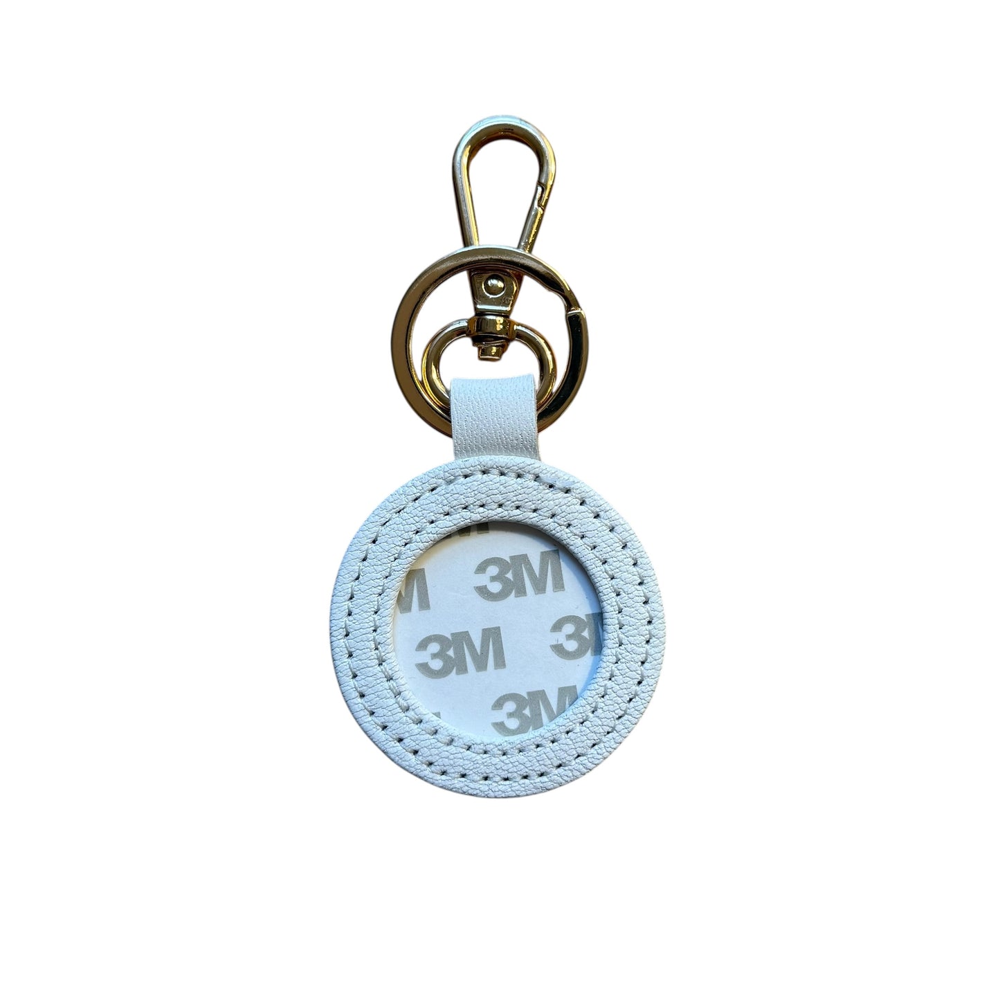 White Leather Self Finishing Round Key Fob