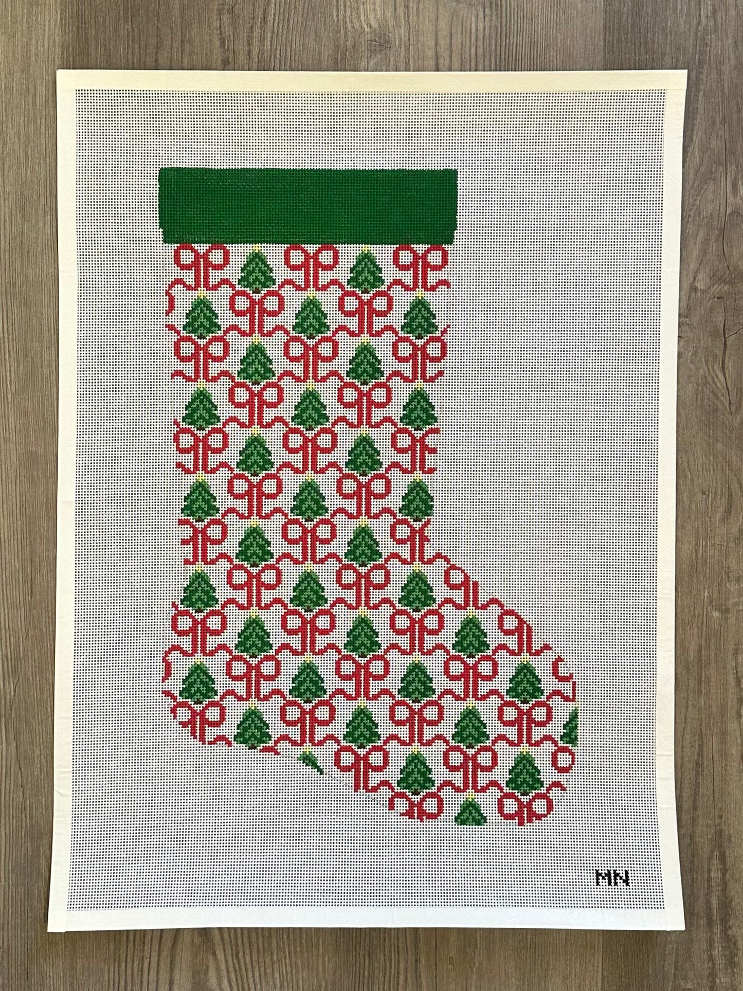 PREORDER Red Bows & Trees Stocking Needlepoint Canvas