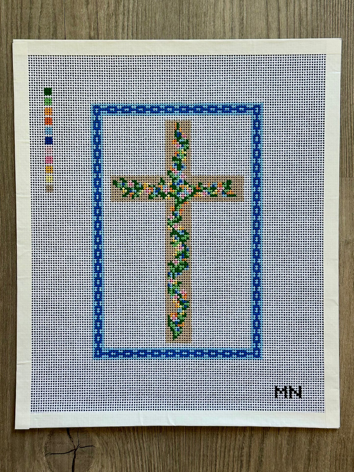Floral Cross Blue Chain Border