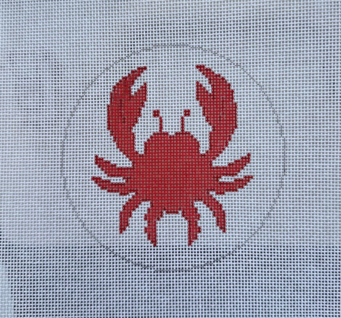Red Crab Needlepoint Canvas 4” Round Hand Painted on 18 Count Mesh