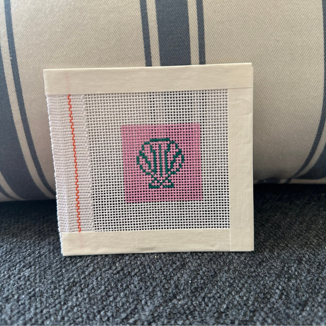 Mini Seashell Needlepoint Bag Patch / Ornament Canvas 1.5” Square Hand Painted on 18 Count Mesh