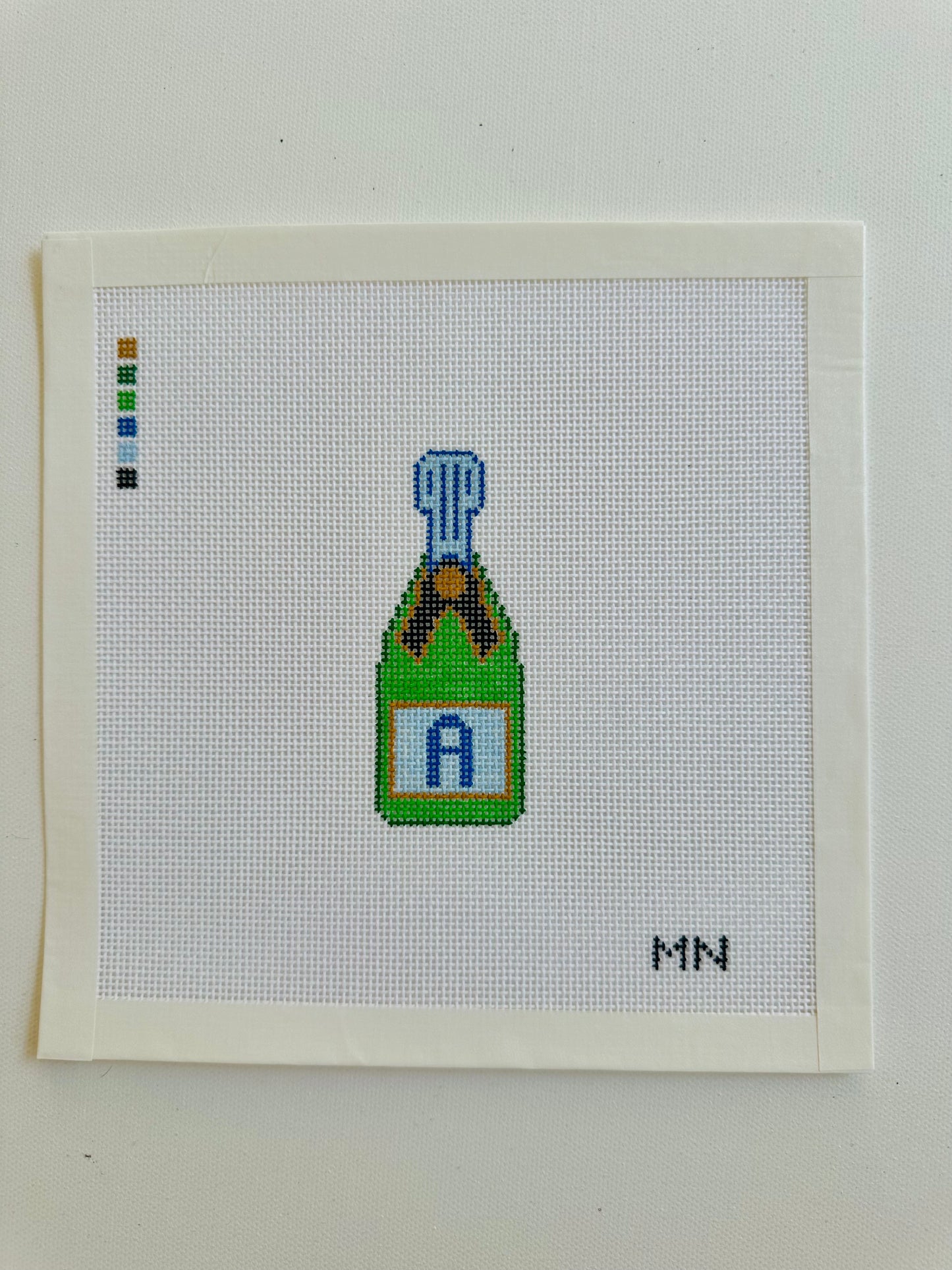 Initial Champage Bottle Blue Label Needlepoint Canvas