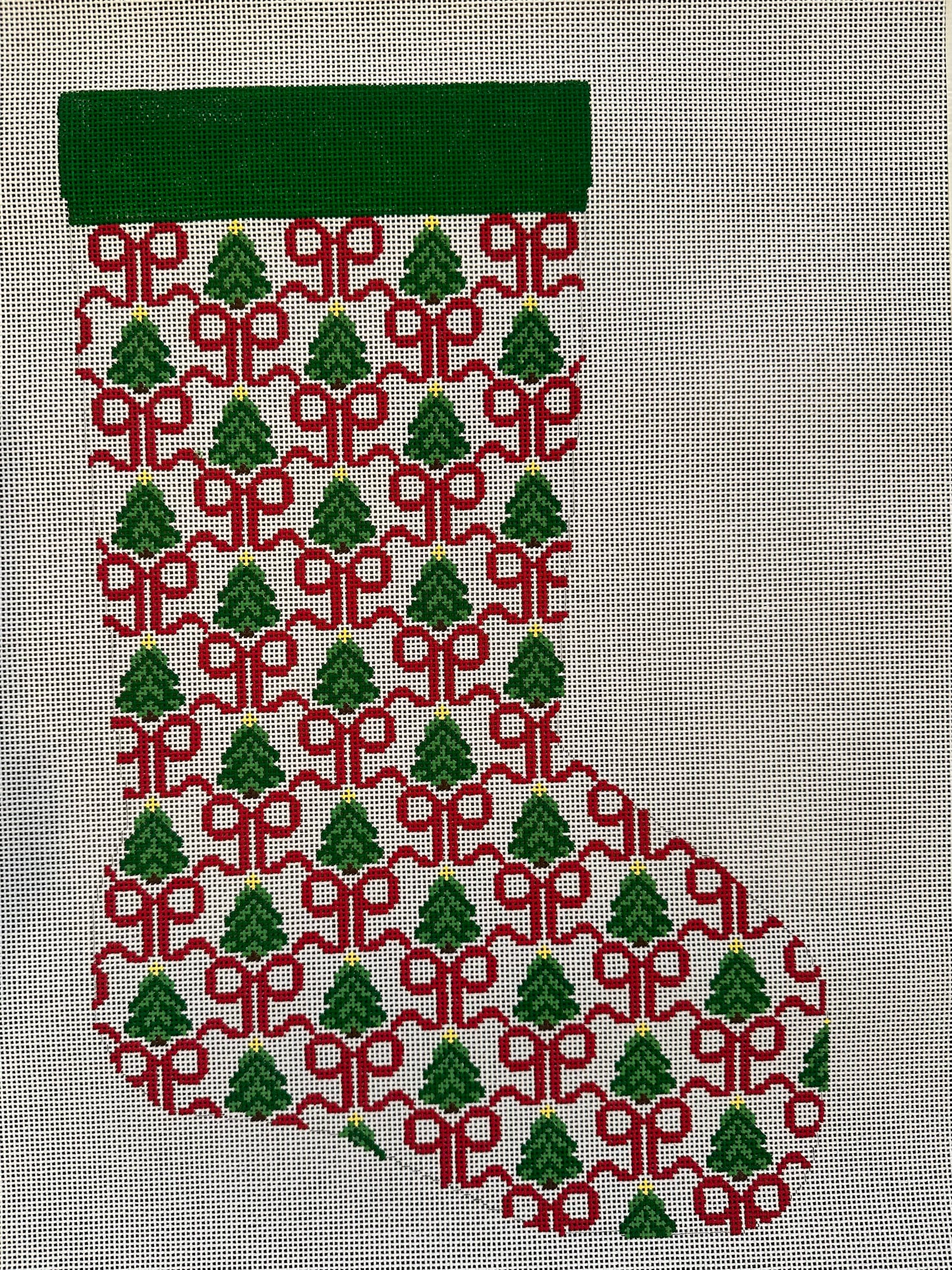 PREORDER Red Bows & Trees Stocking Needlepoint Canvas