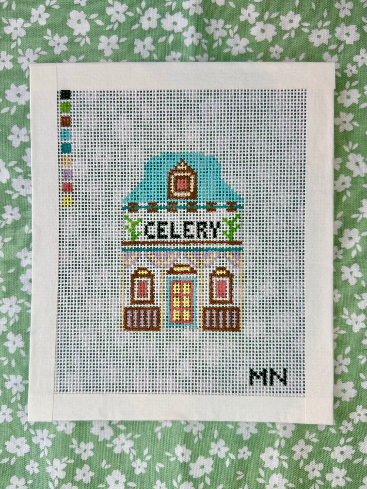 Celery Shaker Village House Hand Painted Needlepoint Canvas