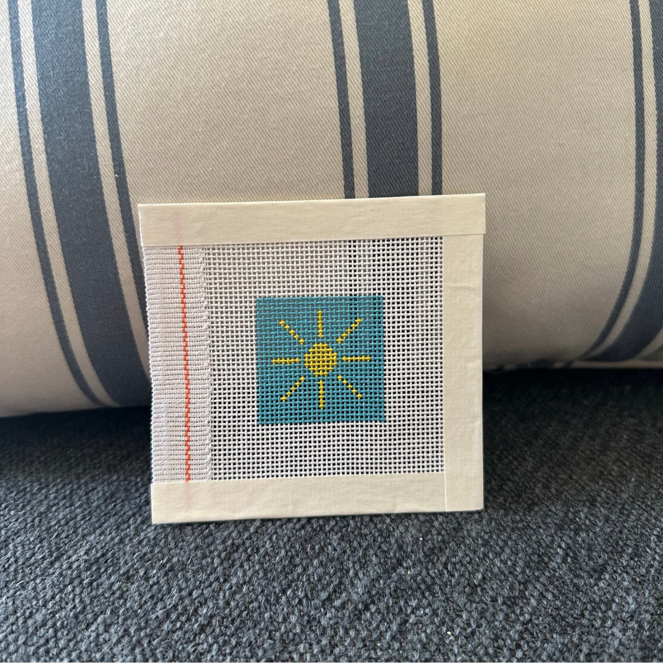 Mini Sun Sunshine Needlepoint Bag Patch / Ornament Canvas 1.5” Square Hand Painted on 18 Count Mesh