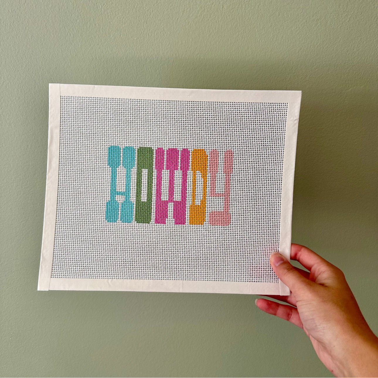 HOWDY Needlepoint Canvas Hand Painted on 13 Count Mesh
