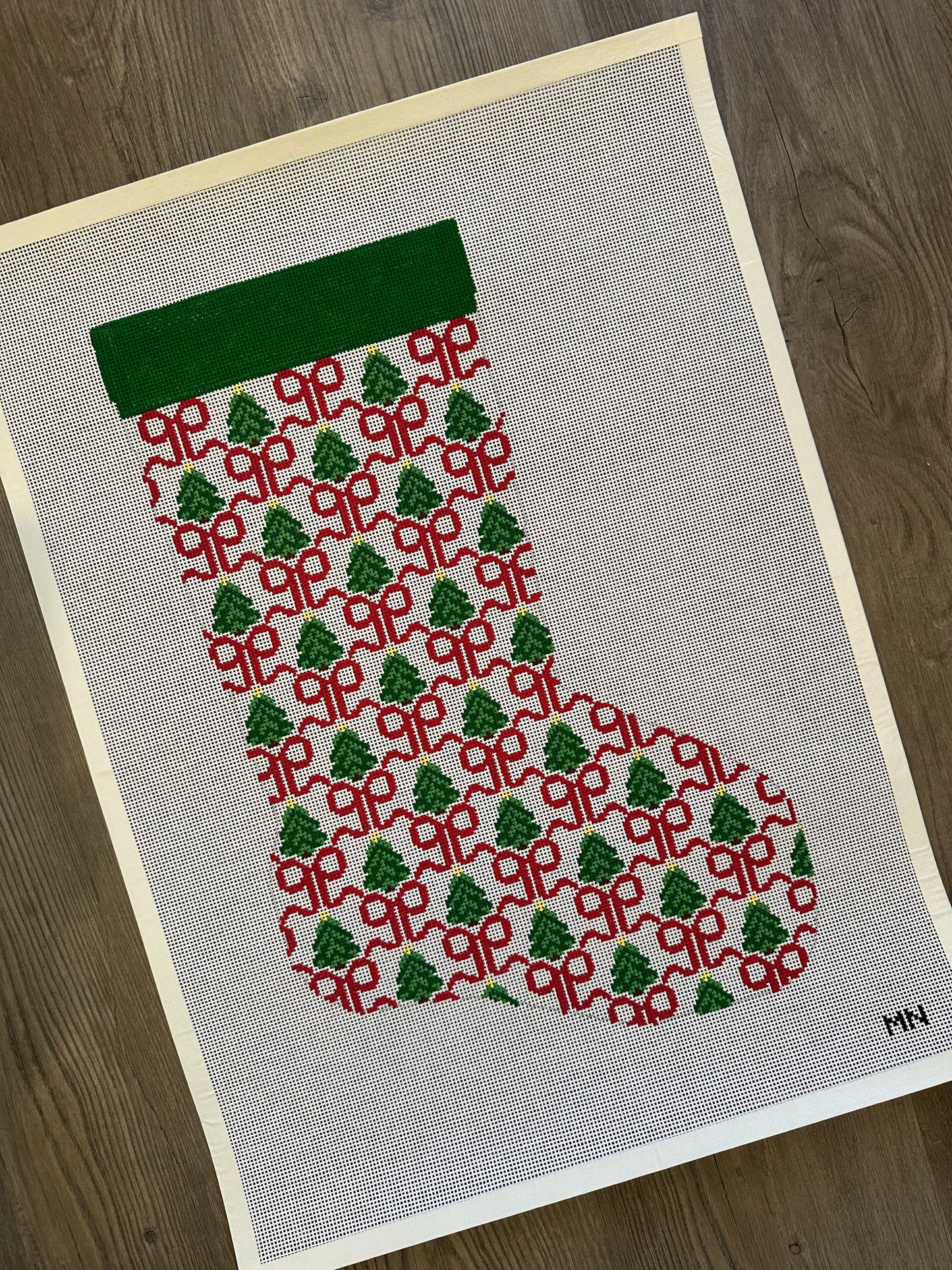 PREORDER Red Bows & Trees Stocking Needlepoint Canvas