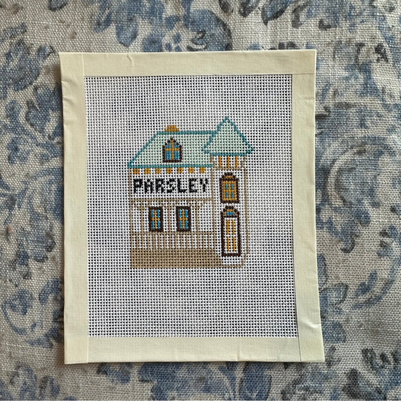 Parsley Shaker Village House Hand Painted Needlepoint Canvas