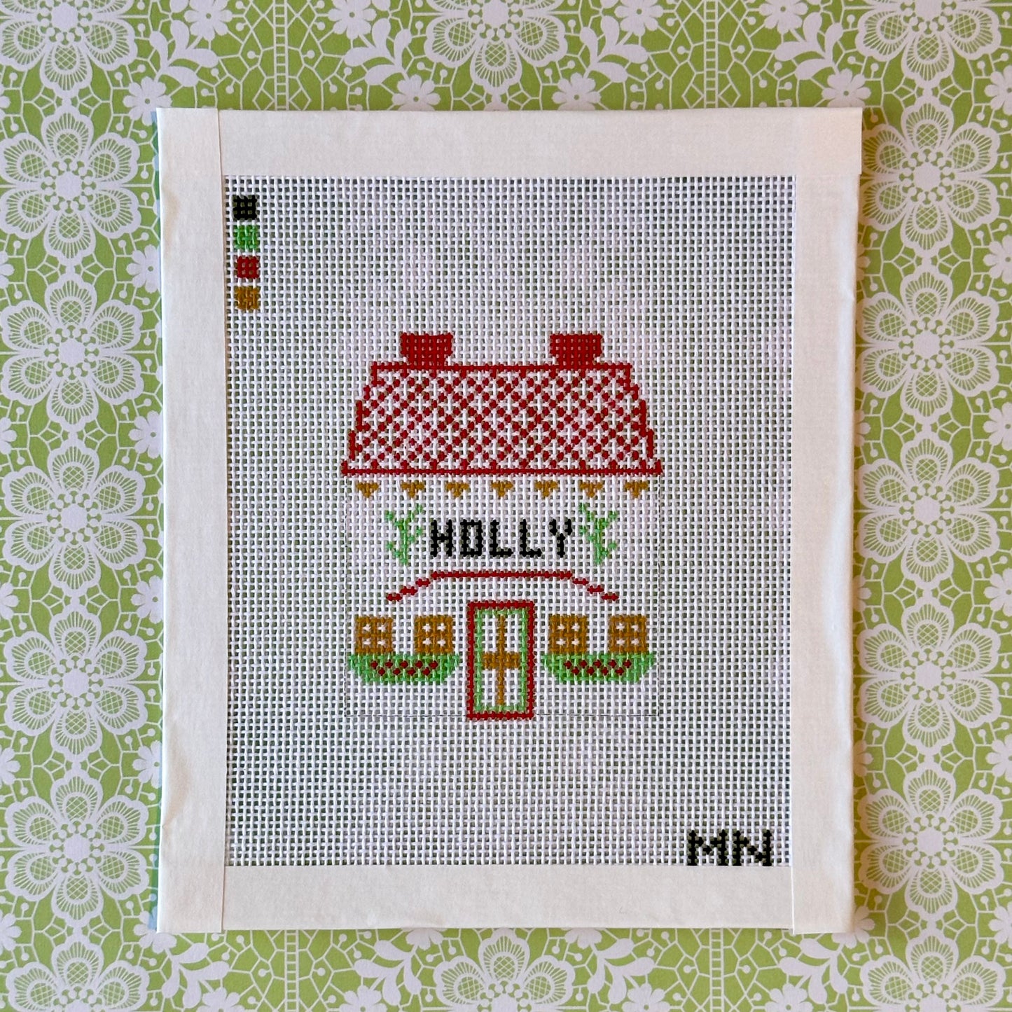 Holly Village House Hand Painted Needlepoint Canvas