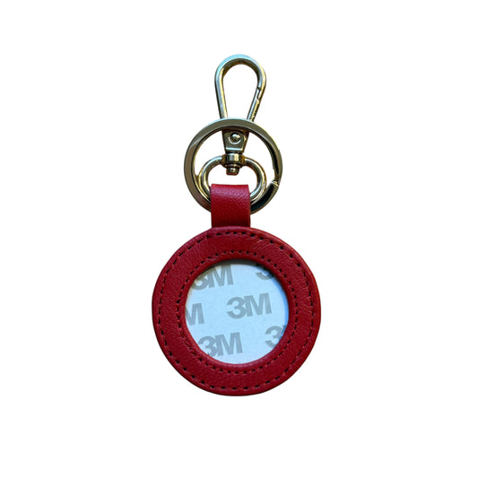 Red Leather Self Finishing Round Key Fob
