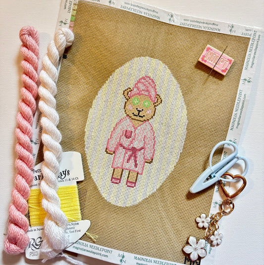 Spa Bear Pink Robe On Yellow Stripes