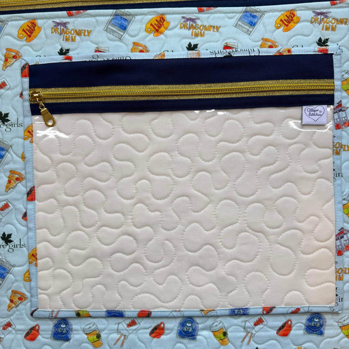 Small Town Motif Project Bag Solid Cream Lining