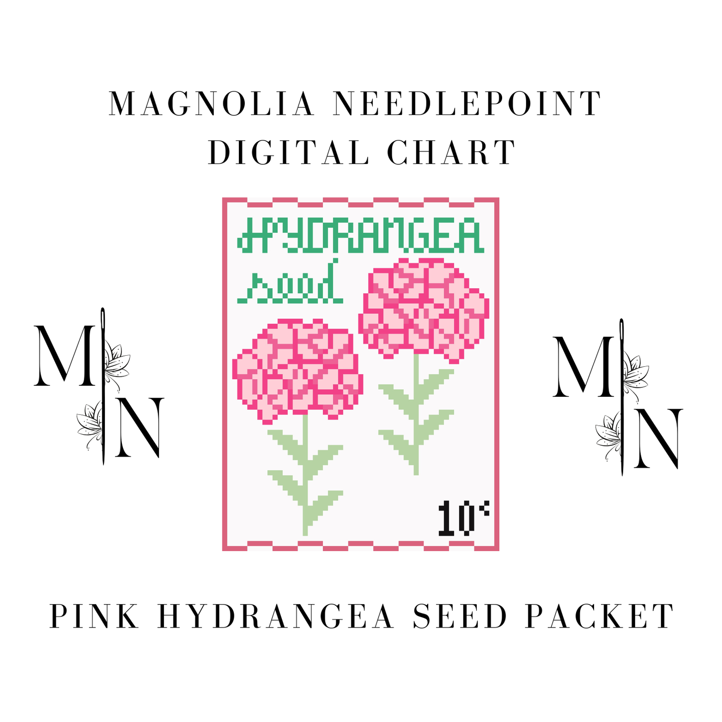 Pink Hydrangea Seed Packet Digital Download Needlepoint Chart