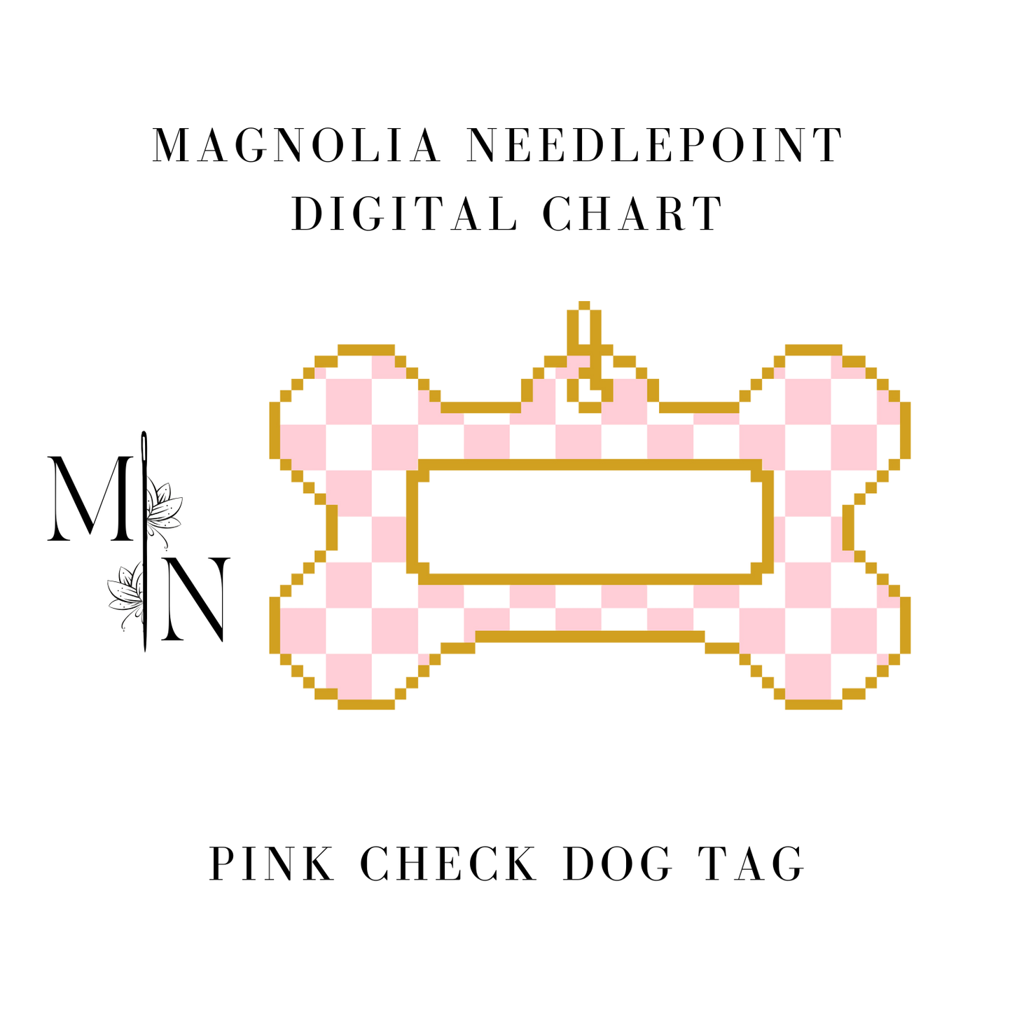 Pink Check Dog Tag Digital Download Needlepoint Chart