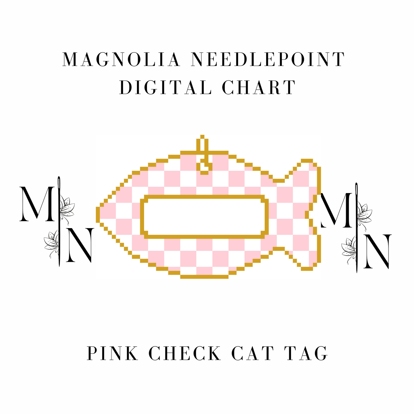Pink Check Cat Tag Digital Download Needlepoint Chart
