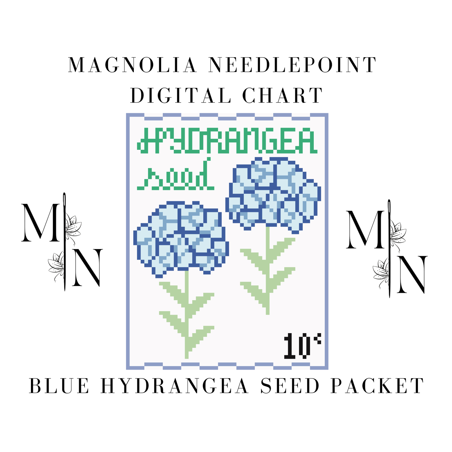 Blue Hydrangea Seed Packet Digital Download Needlepoint Chart