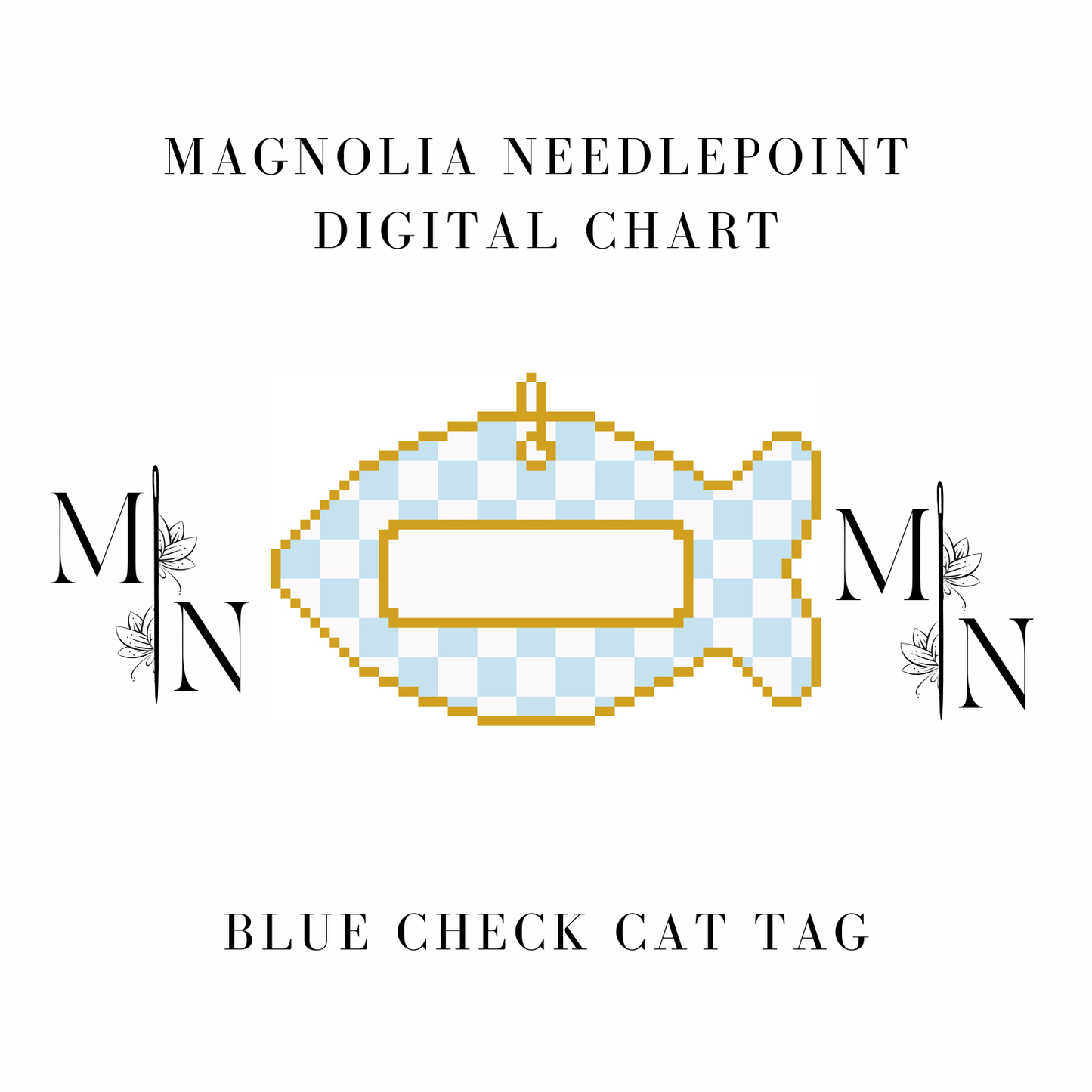 Blue Check Cat Tag Digital Download Needlepoint Chart