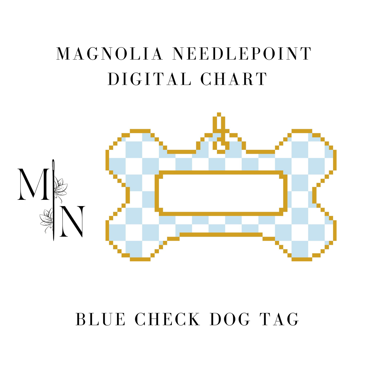 Blue Check Dog Tag Digital Download Needlepoint Chart