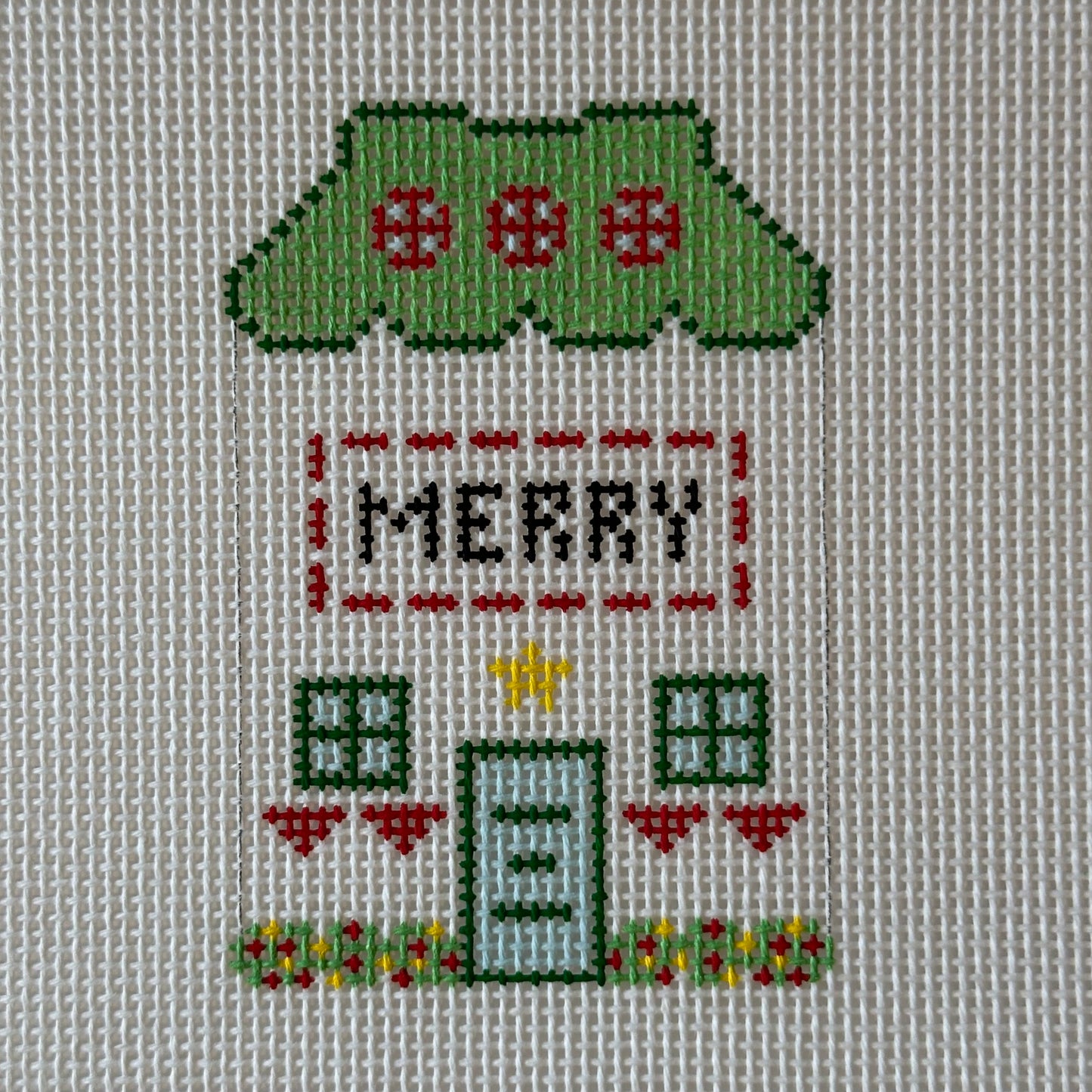 Merry Village House Hand Painted Needlepoint Canvas