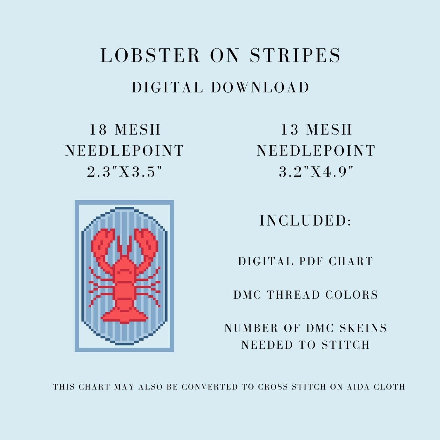 Lobster On Stripes Digital Download Needlepoint Chart