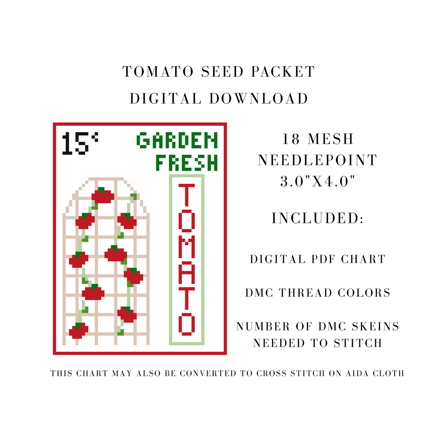 Tomato Seed Packet Digital Download Needlepoint Chart