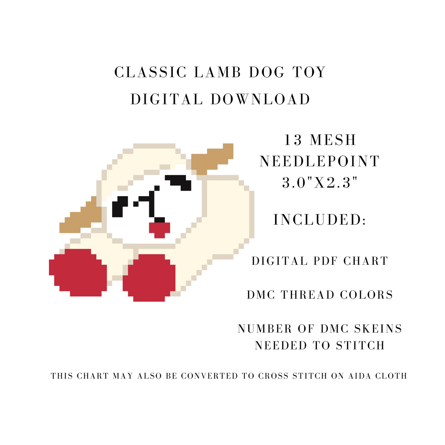 Classic Lamb Dog Toy Digital Download Needlepoint Chart