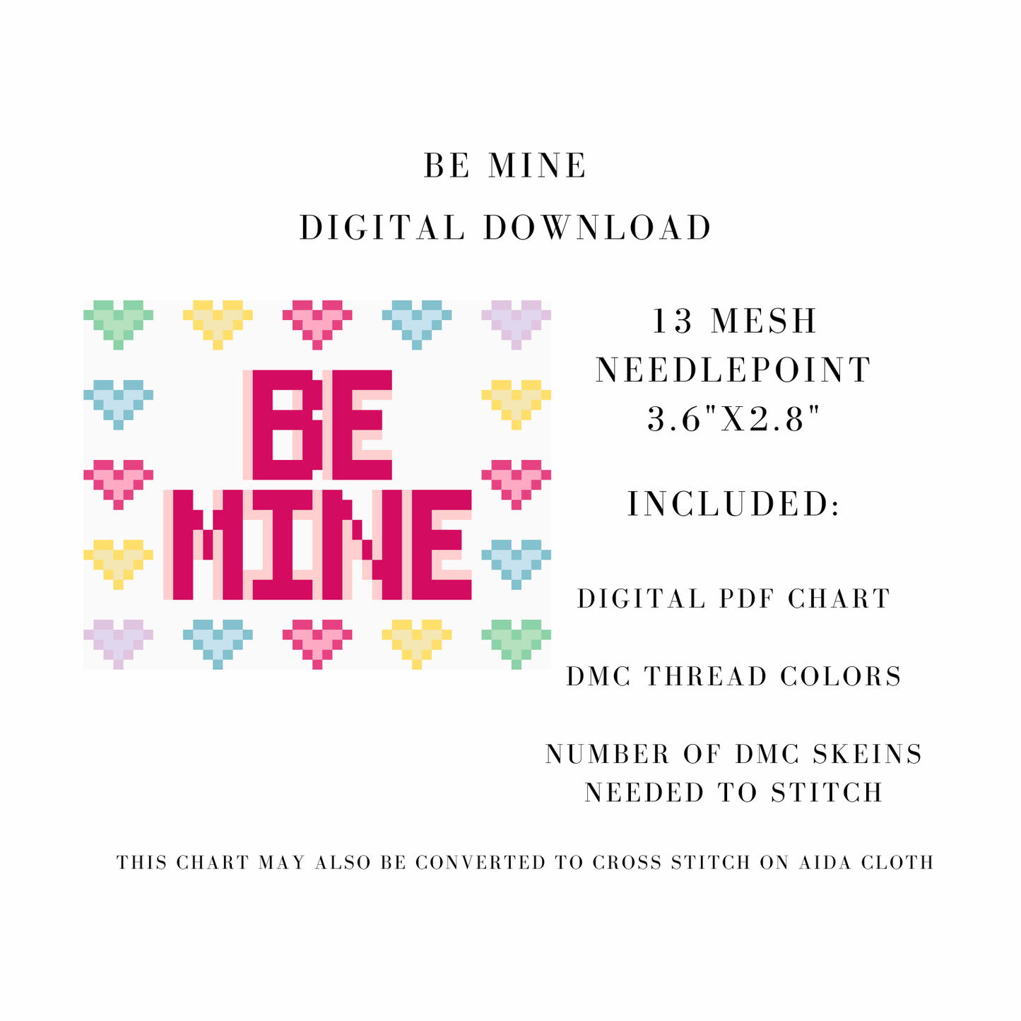 Chart4Charity Be Mine Digital Download Needlepoint Chart