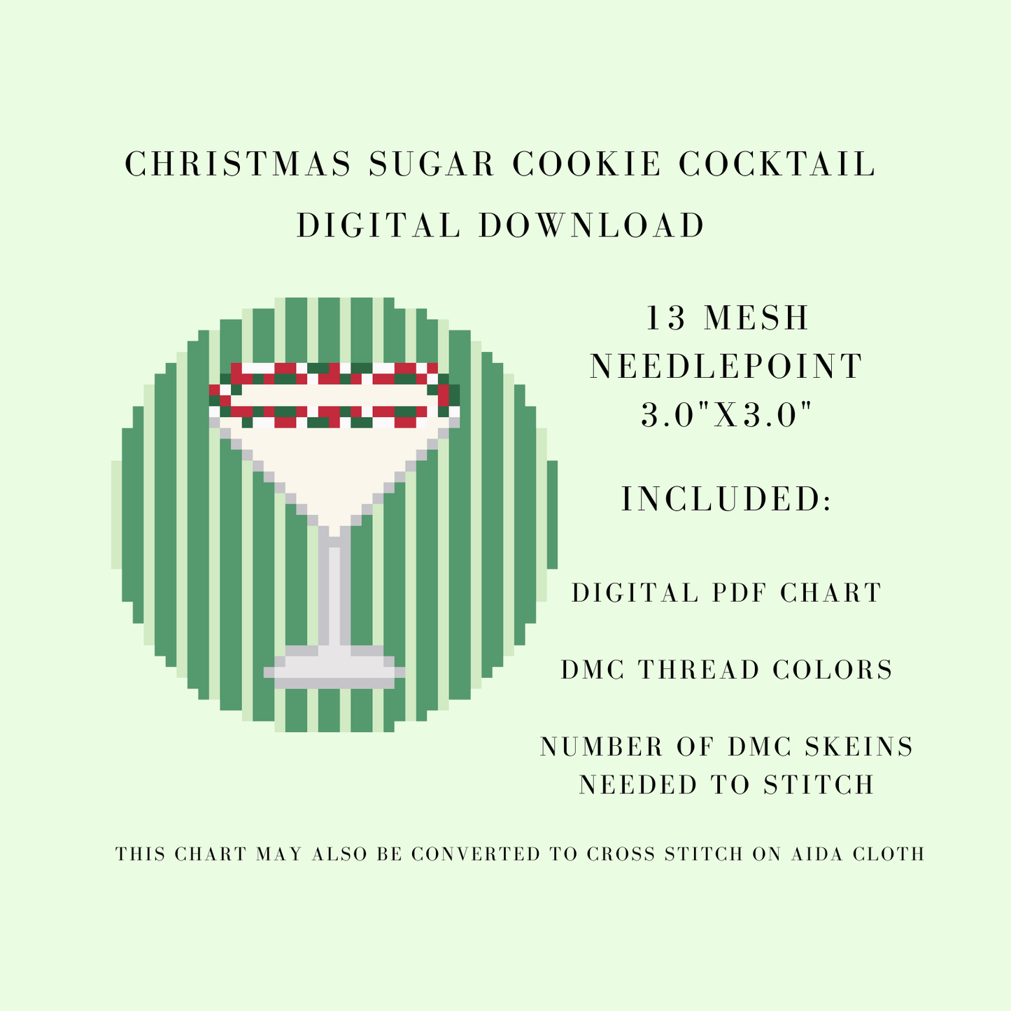 Christmas Sugar Cookie Cocktail Digital Download Needlepoint Chart