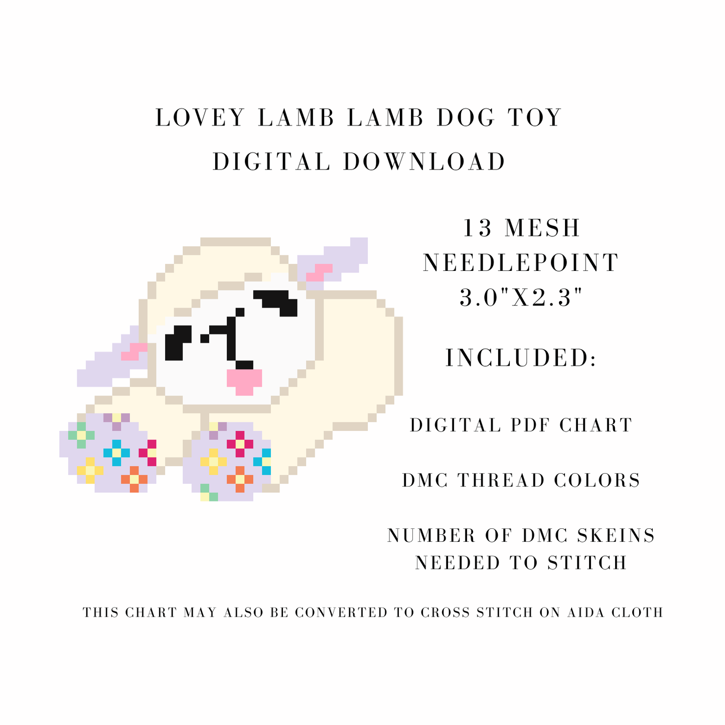 Flower Power Lamb Dog Toy Digital Download Needlepoint Chart