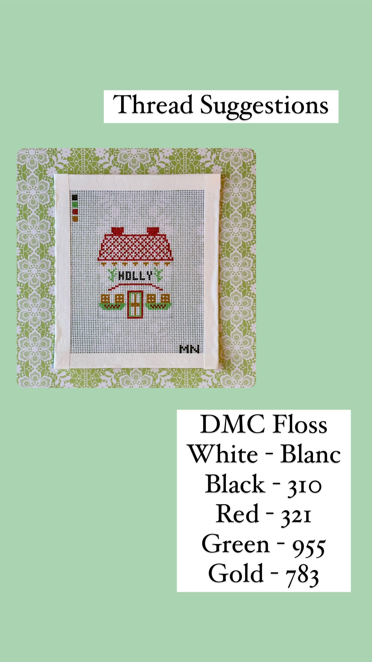 Holly Village House Hand Painted Needlepoint Canvas