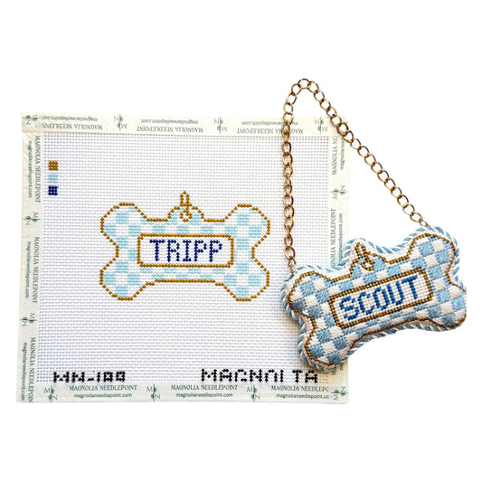Blue Check Dog Tag Canvas