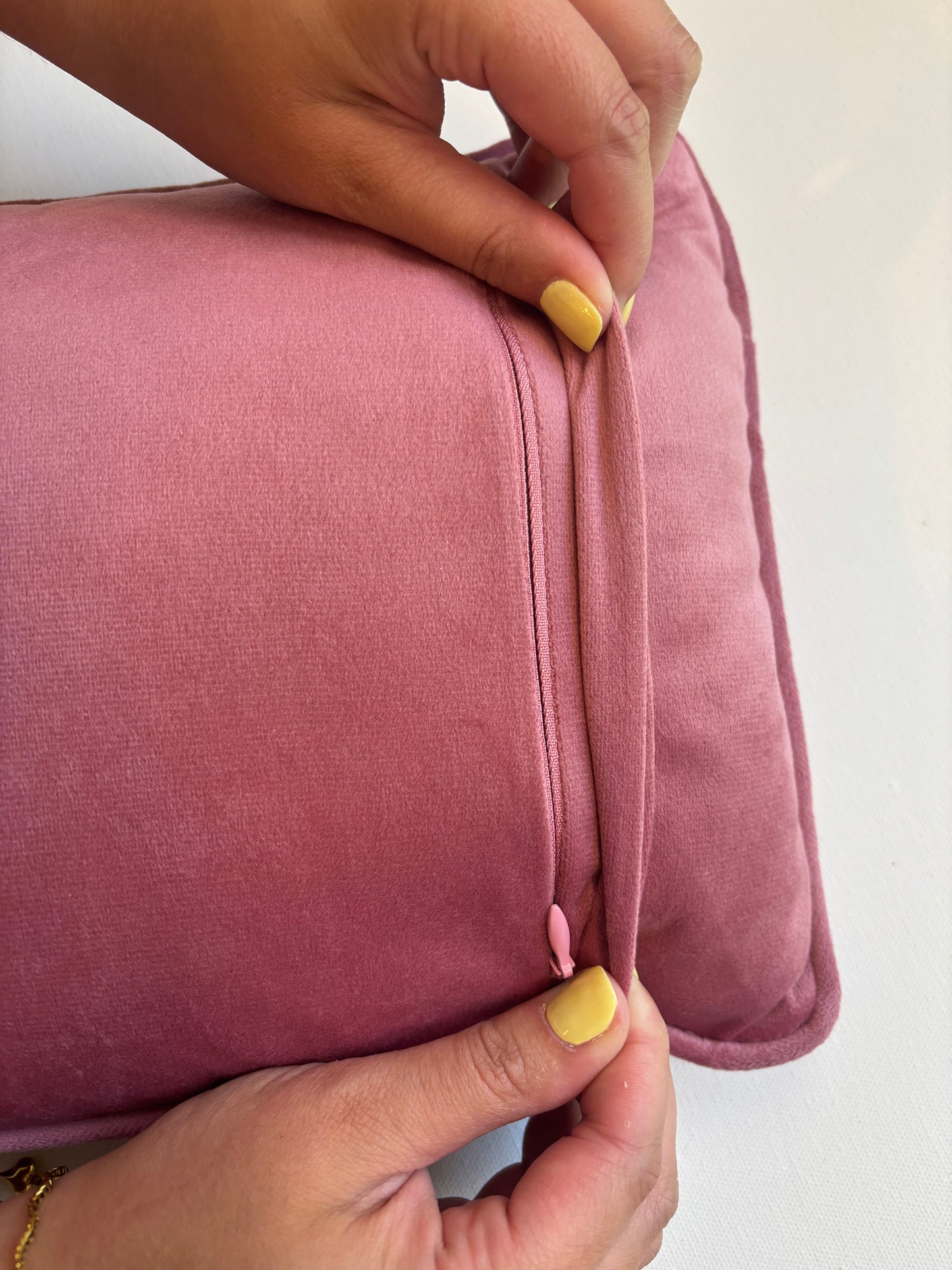 Pink Velvet Self Finishing Pillow