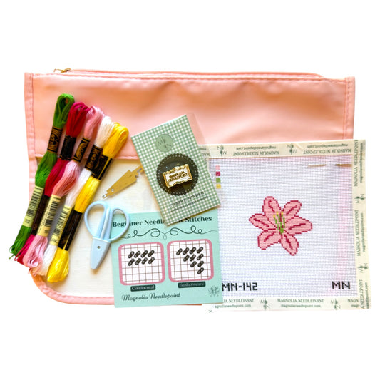 Pink Lily Flower Needlepoint Kit