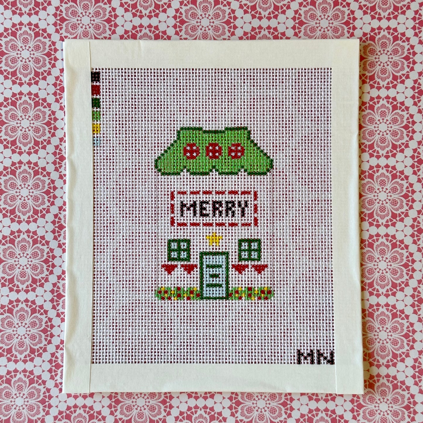 Merry Village House Hand Painted Needlepoint Canvas