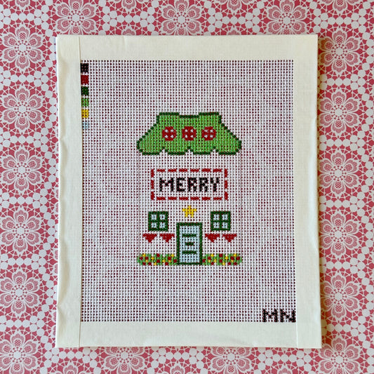 Merry Village House Hand Painted Needlepoint Canvas