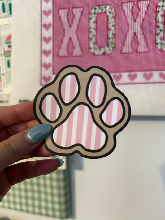 Pink Striped Paw Sticker