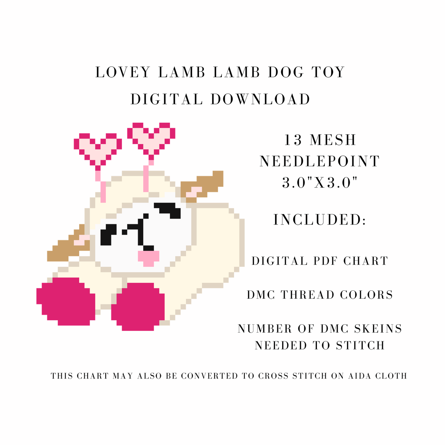 Lovey Lamb Dog Toy Digital Download Needlepoint Chart