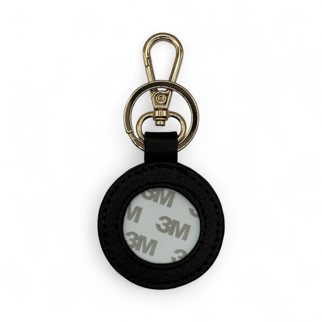 Black Leather Self Finishing Round Key Fob