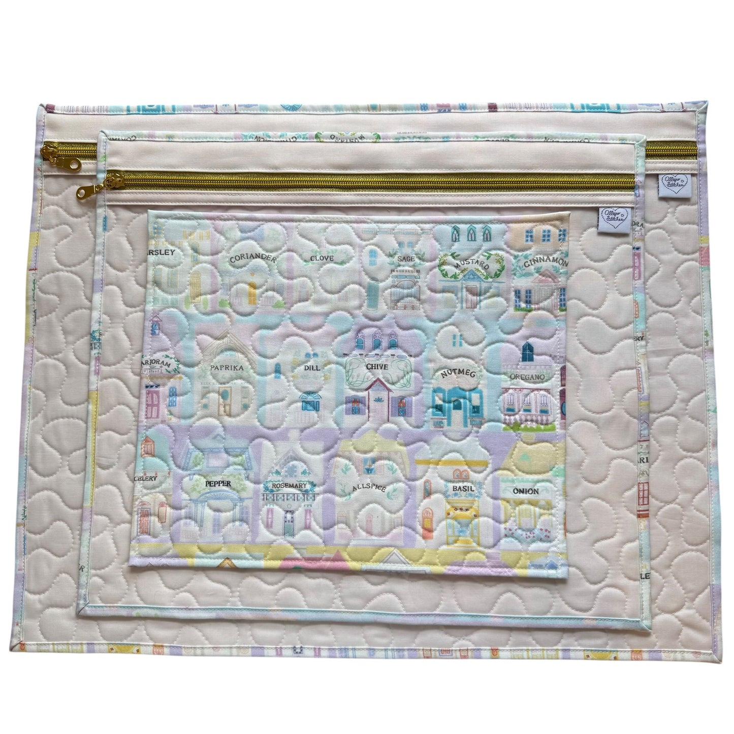 Pastel Spice Houses (Light Pink Lining) Project Bag