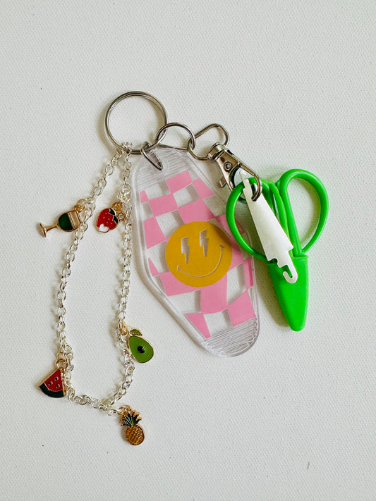 Pink Check Smiley w/ Food Charms - Magnolia Needle Notion