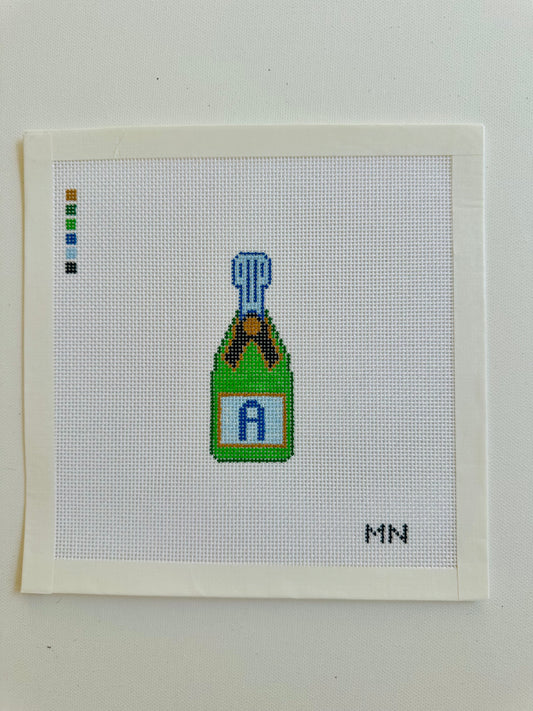 Initial Champage Bottle Blue Label Needlepoint Canvas