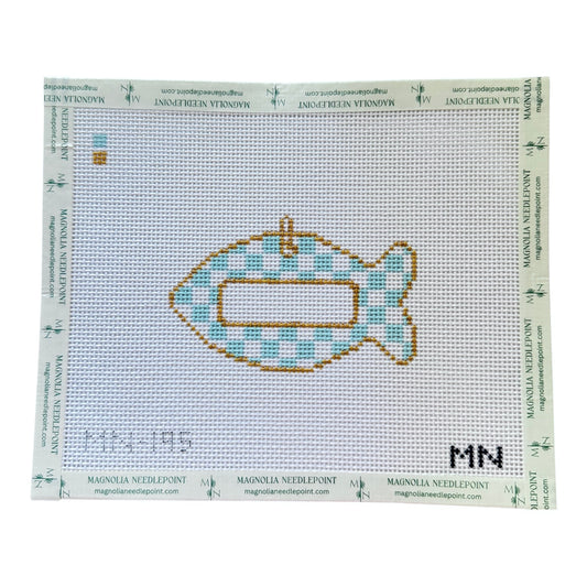 Blue Check Cat Tag Canvas